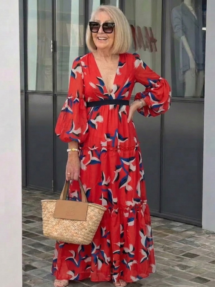 Isolde | Robe Maxi à Encolure en V et Ceinture à Nouer