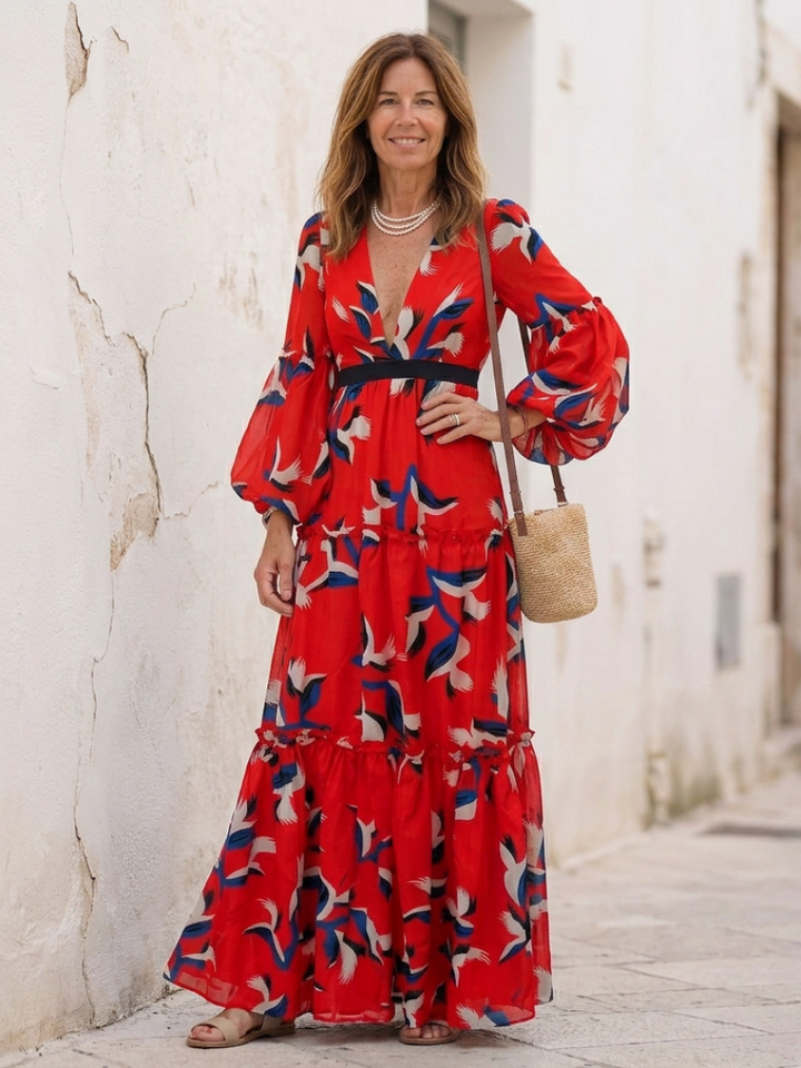 Isolde | Robe Maxi à Encolure en V et Ceinture à Nouer
