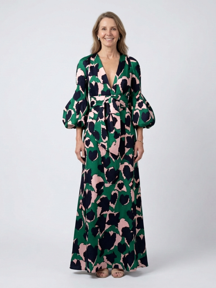 Isolde | Robe Maxi à Encolure en V et Ceinture à Nouer