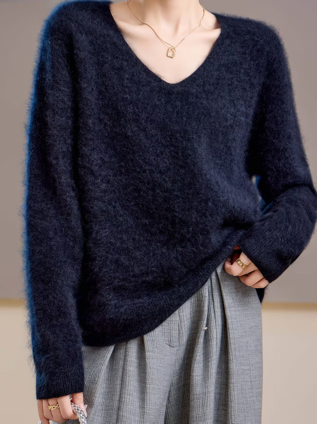 Claire | Pull cachemire brossé col V
