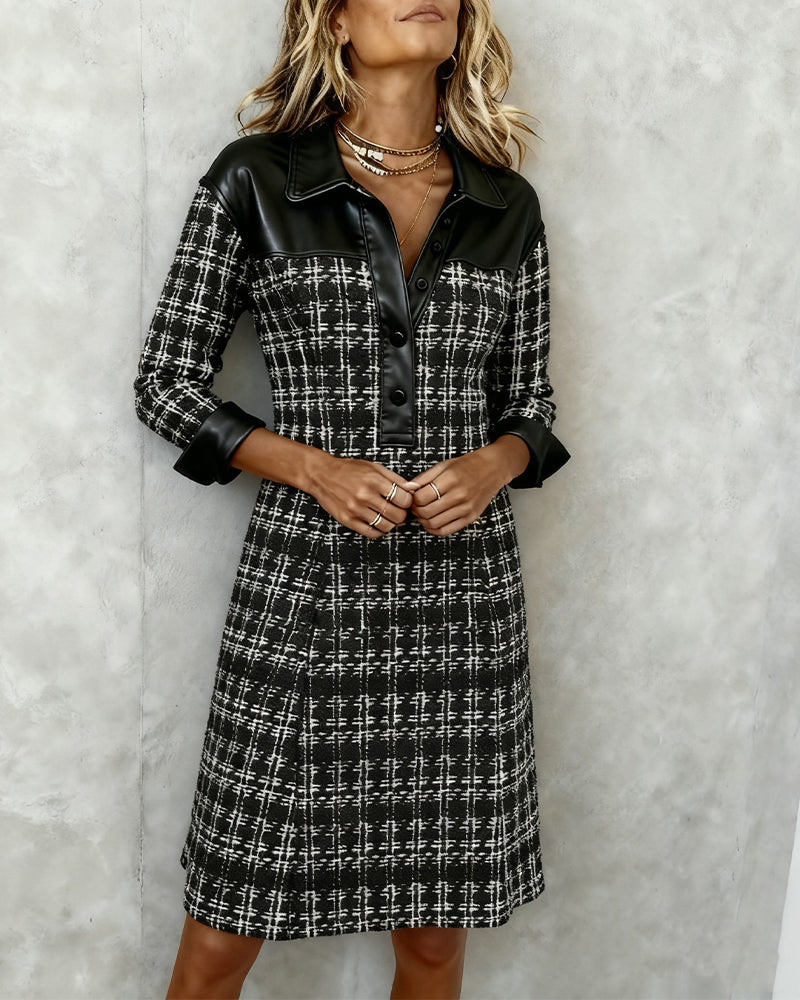 Camille Cannes | Robe Patchwork à Motif Pied-de-Poule