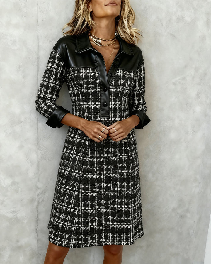 Camille Cannes | Robe Patchwork à Motif Pied-de-Poule