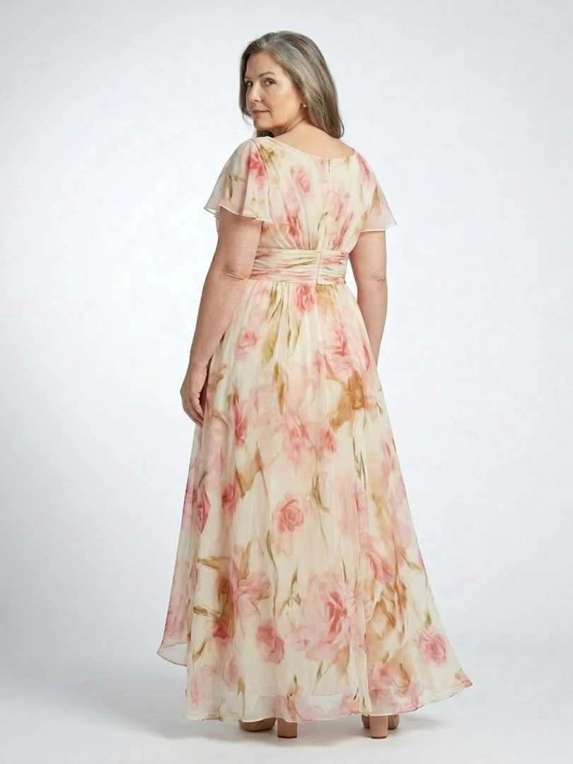 Elara | Robe Maxi à Fleurs à Manches Courtes en V