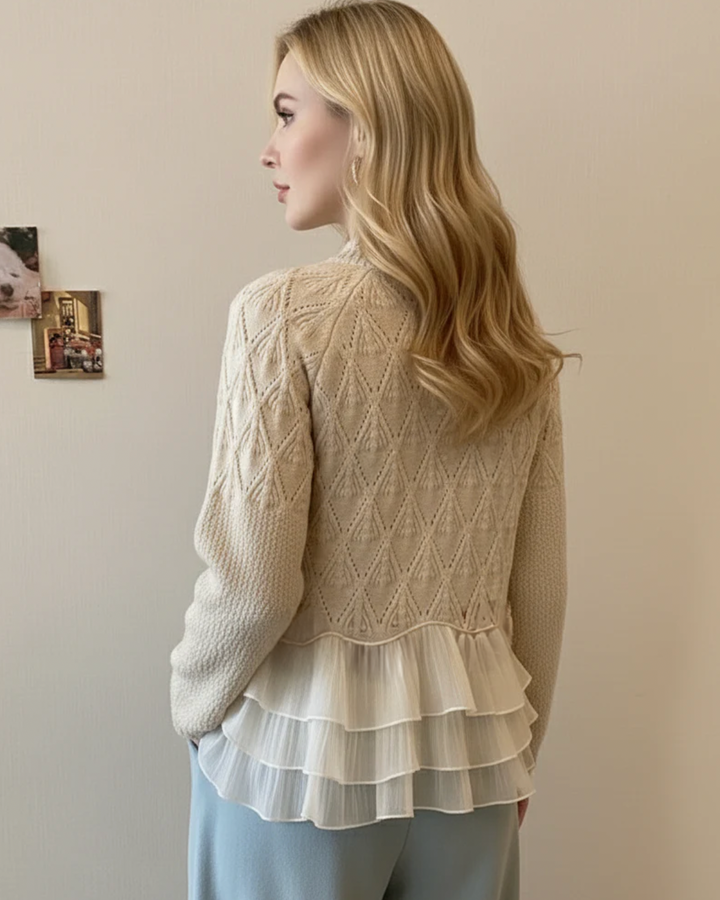 Élise | Pull en maille raffinée avec volants en soie