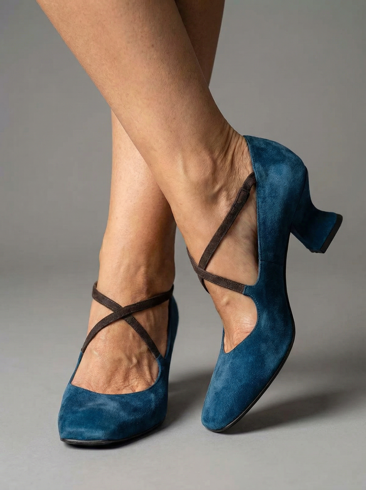 Caroline | Talons en velours à brides croisées et bout arrondi