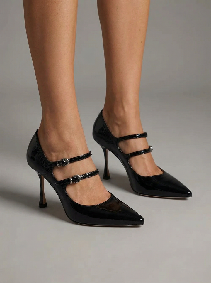 Estelle | Talons en cuir verni à doubles brides et bout pointu