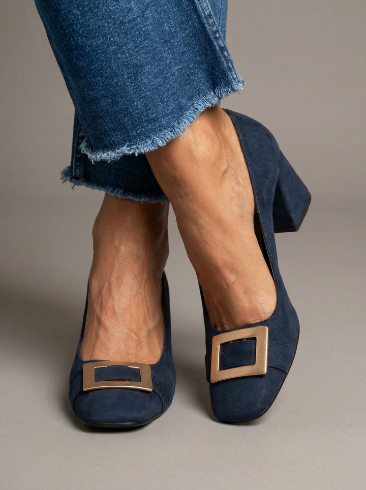 Agnès | Talons en cuir velours à boucle dorée