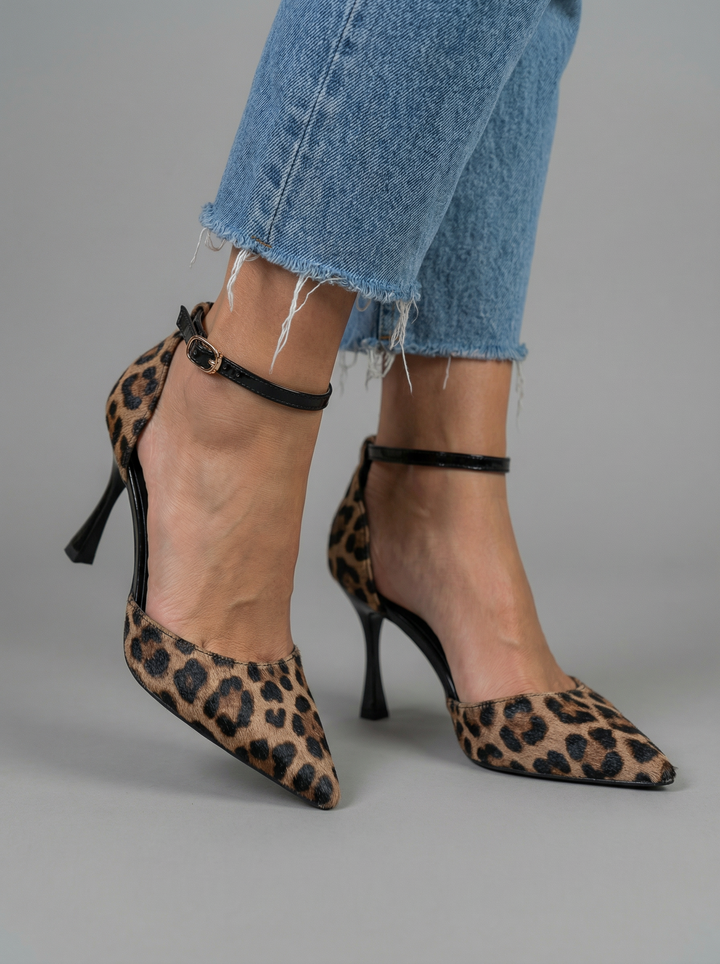 Diane | Talons en cuir imprimé à bride cheville