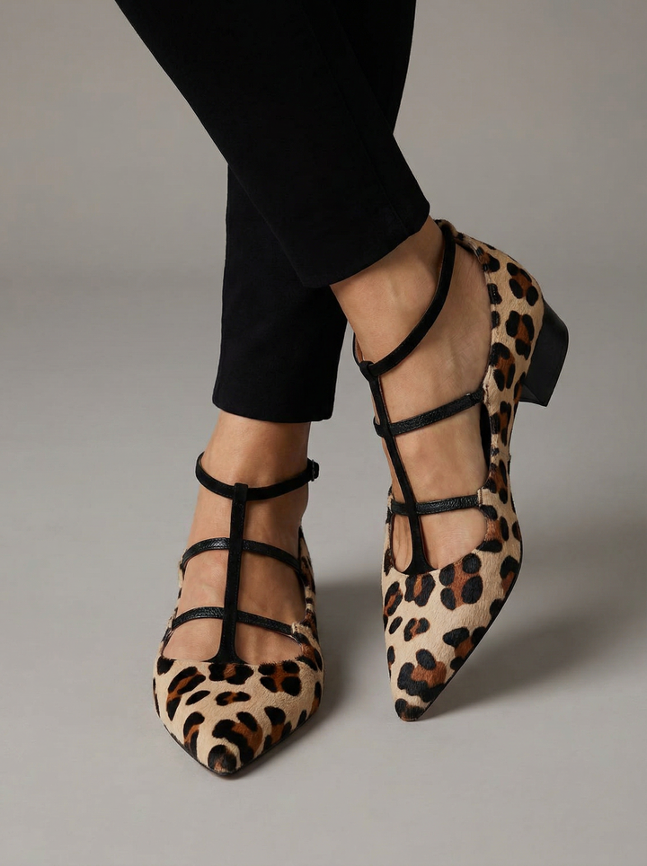 Florence | Talons à bride T en cuir imprimé