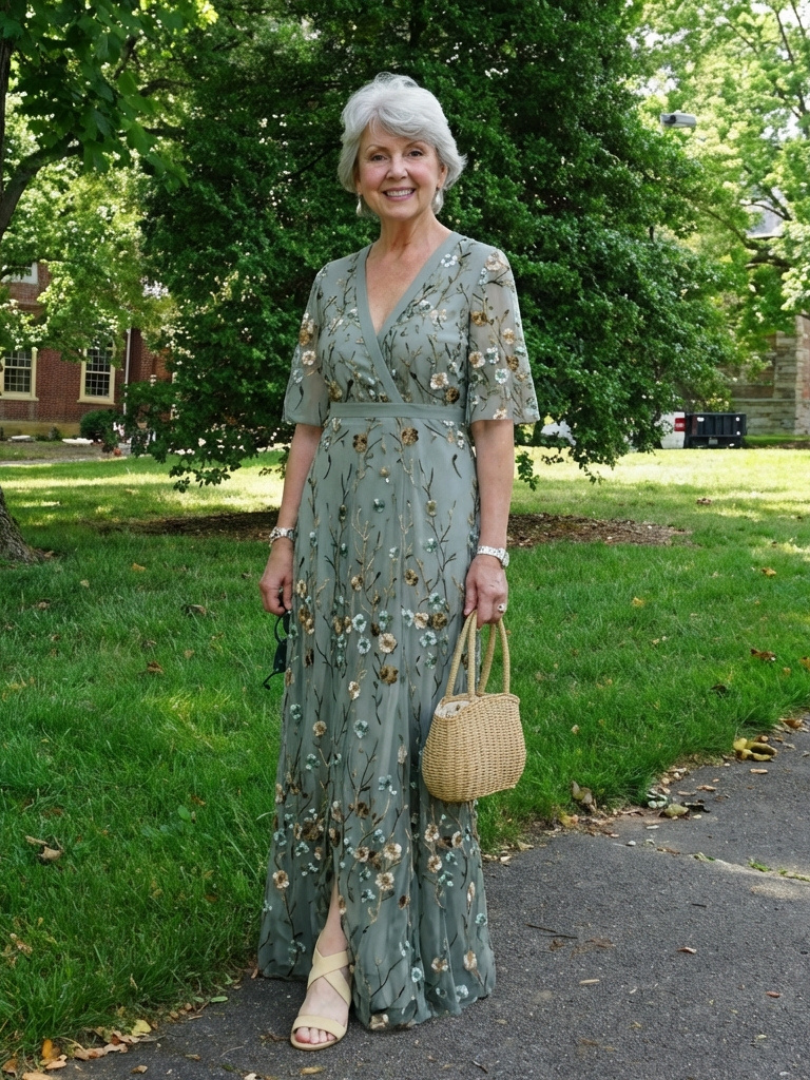 Evadne | Robe Maxi Brodée à Décolleté en V