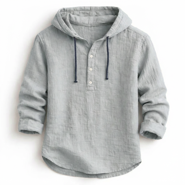 VICTOR | Chemise à capuche en lin — col henley, trois boutons