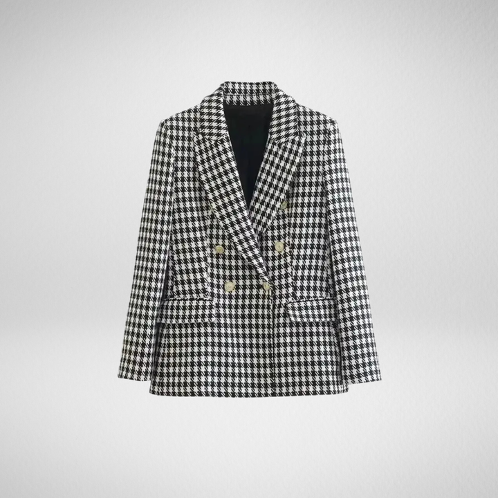 Camille Cannes | Blazer Femme Pied-de-Poule Vintage, Double Boutonnage, Élégant