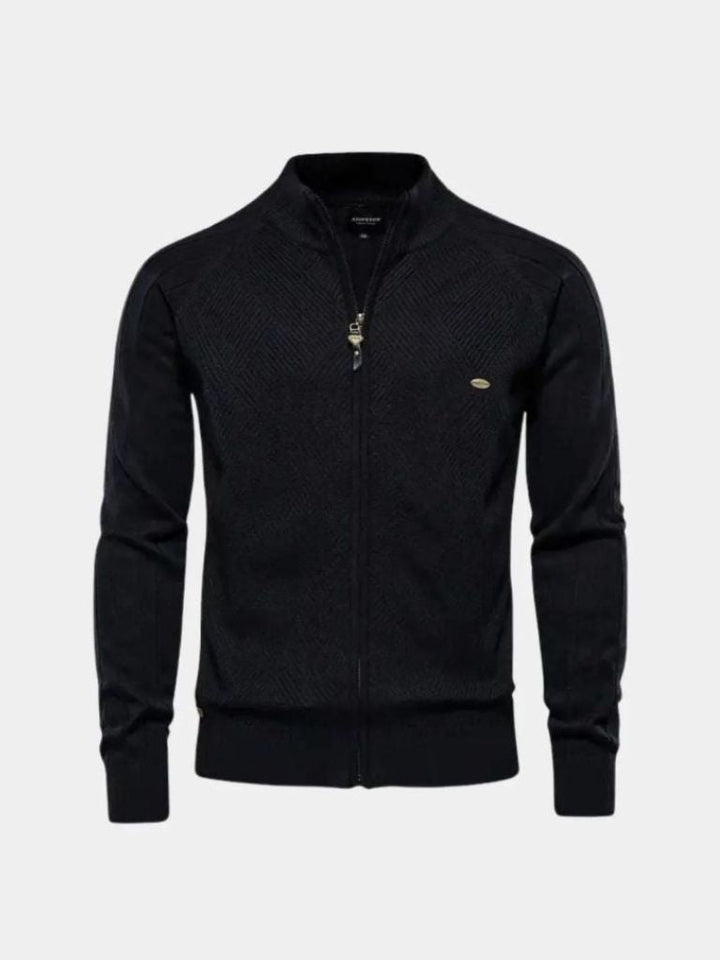 Solid Color Knitted Jacquard Zip Jacket