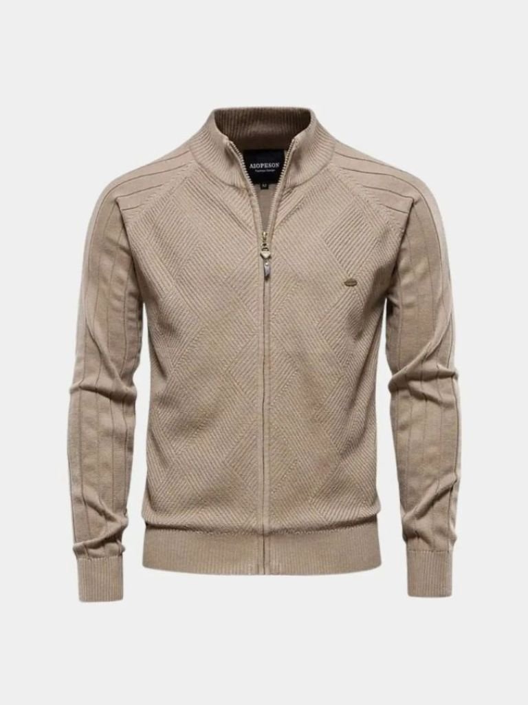 MAXIME | Cardigan zippé en maille texturée — coupe taillée