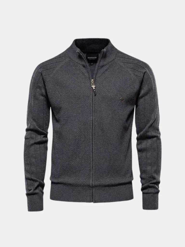 MAXIME | Cardigan zippé en maille texturée — coupe taillée