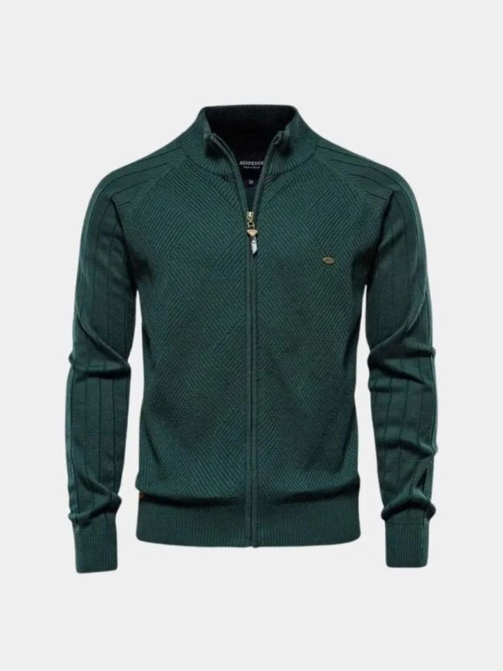 Solid Color Knitted Jacquard Zip Jacket