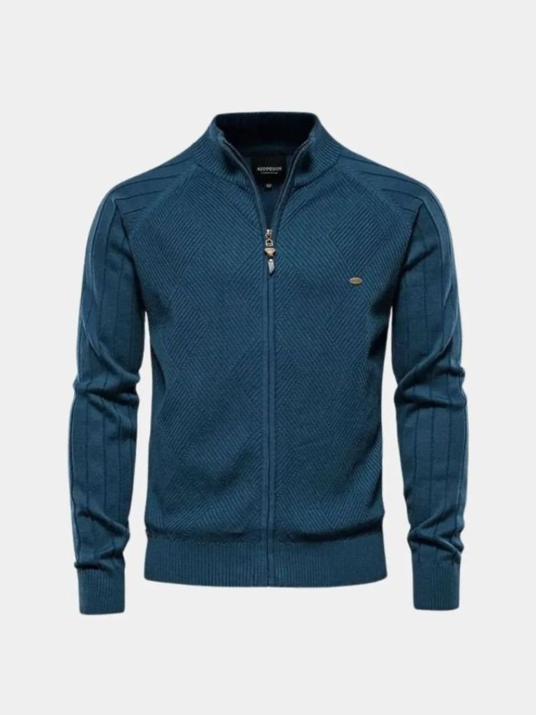 MAXIME | Cardigan zippé en maille texturée — coupe taillée