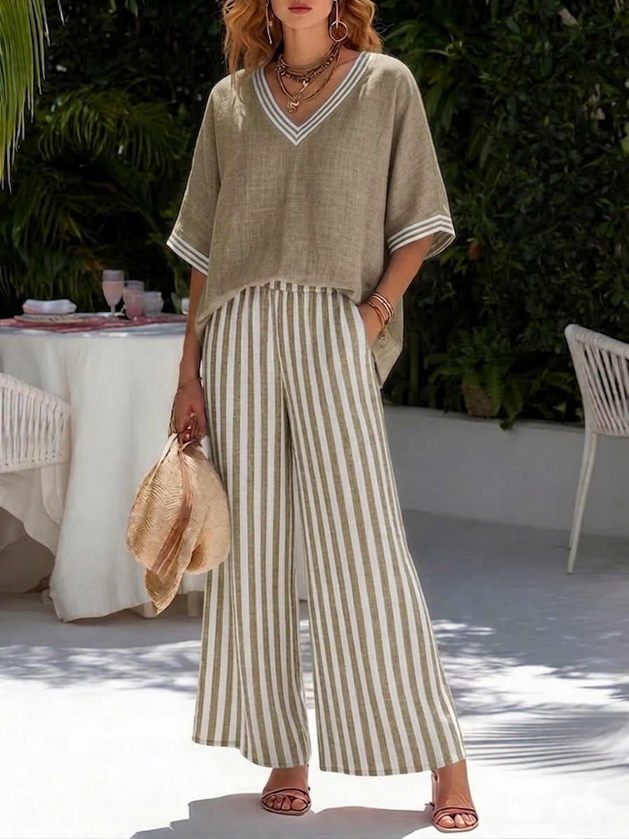 Colette | Ensemble rayé en lin et coton — Confort & Élégance Estivale