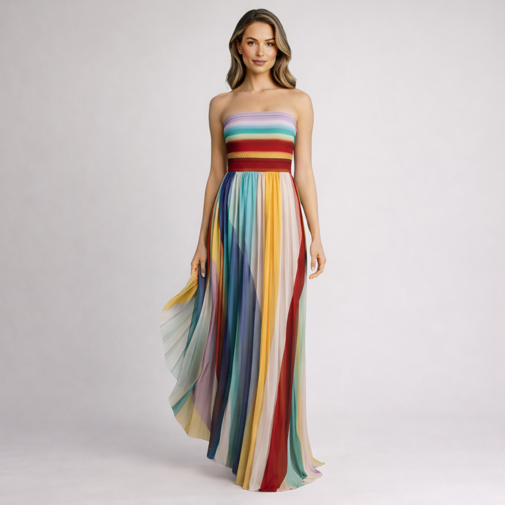Éléonore | Robe Longue Élégante aux Rayures Multicolores