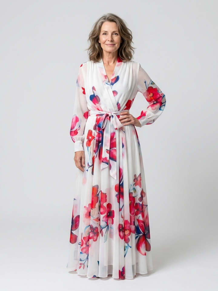 Lillian | Robe Maxi Évasée à Manches Longues Fleurie