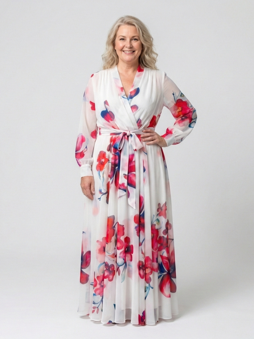 Lillian | Robe Maxi Évasée à Manches Longues Fleurie
