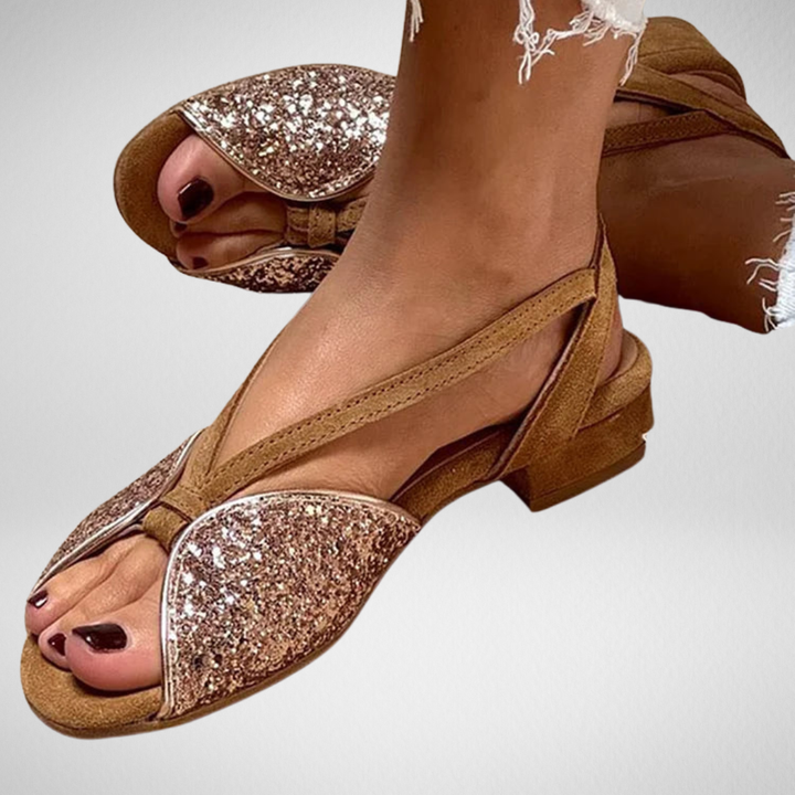 Camille Cannes | Sandales scintillantes avec paillettes et semelle basse pour un style élégant et confortable