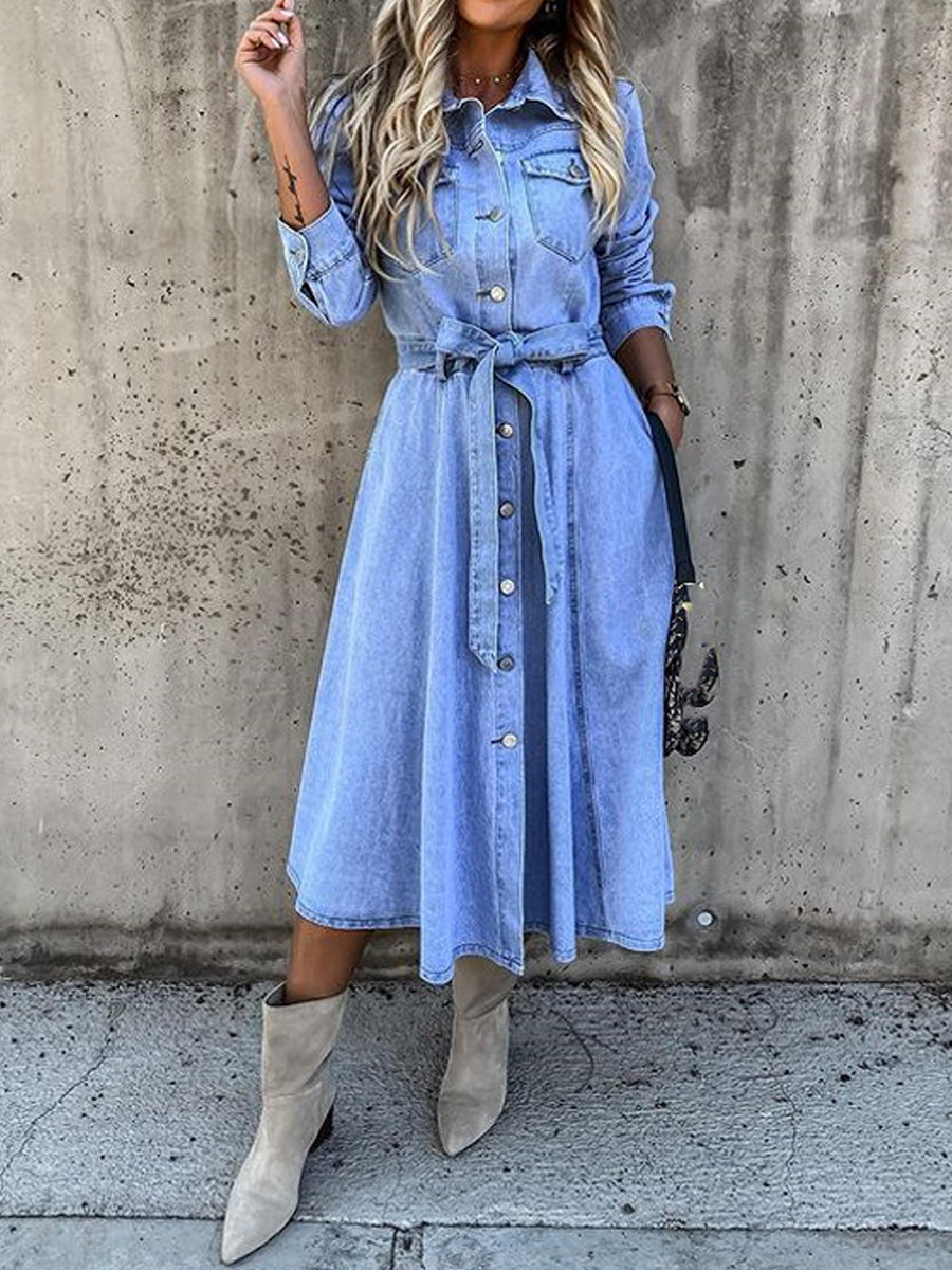 CORALIE | Robe en Jean à Manches Longues