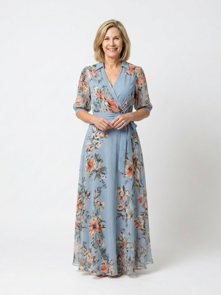 Elowen | Robe Maxi Fleurie à Enveloppe et Décolleté V
