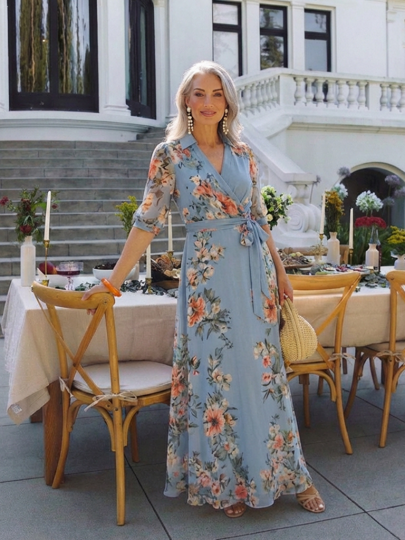Elowen | Robe Maxi Fleurie à Enveloppe et Décolleté V
