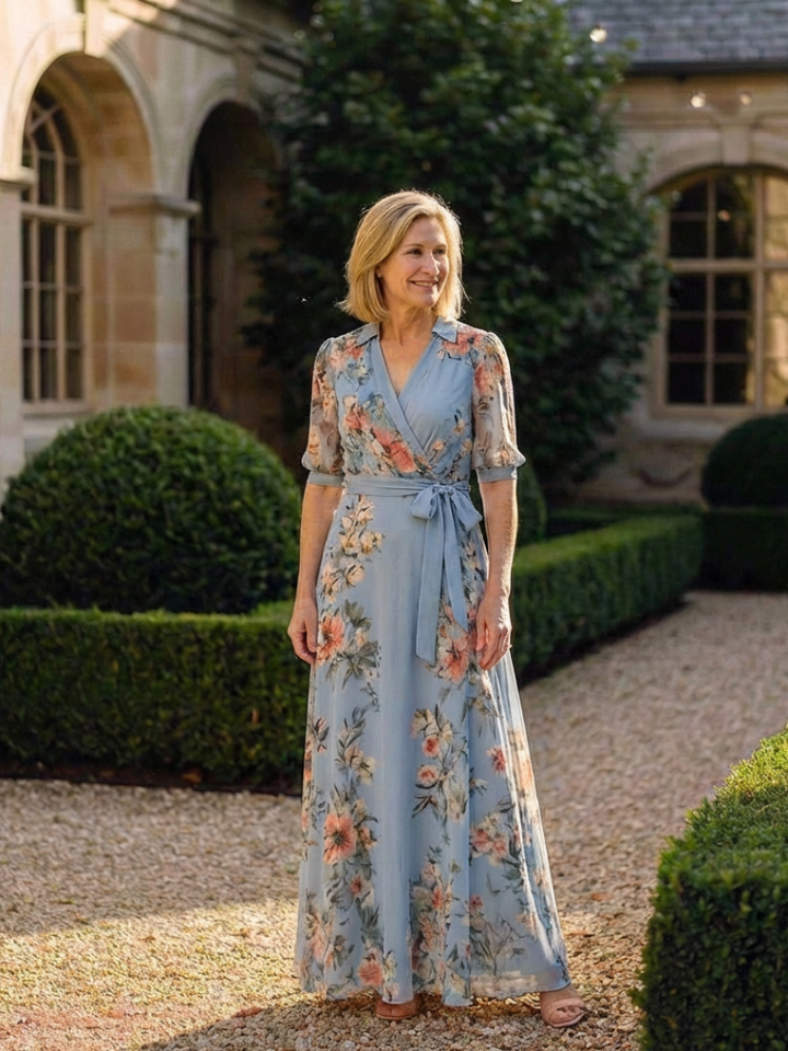 Elowen | Robe Maxi Fleurie à Enveloppe et Décolleté V